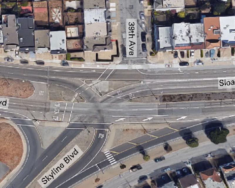 The image shown is an aerial view of the study intersection at Sloat & Skyline.