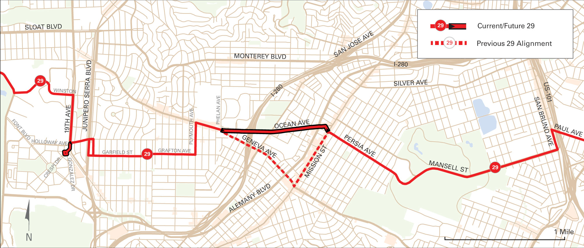 29 Sunset reroute map