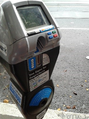 image of single space parking meter including a card slot