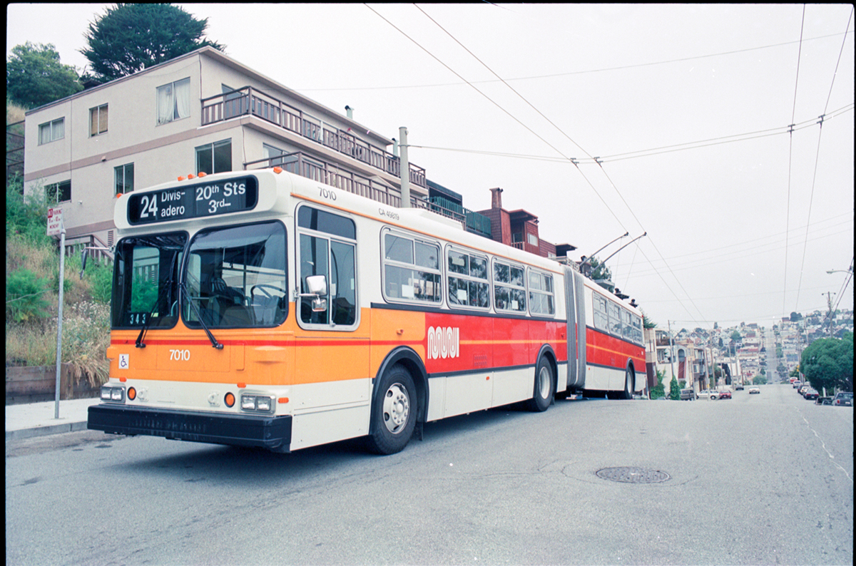 trolley coach at crest of hill on divisadero Street