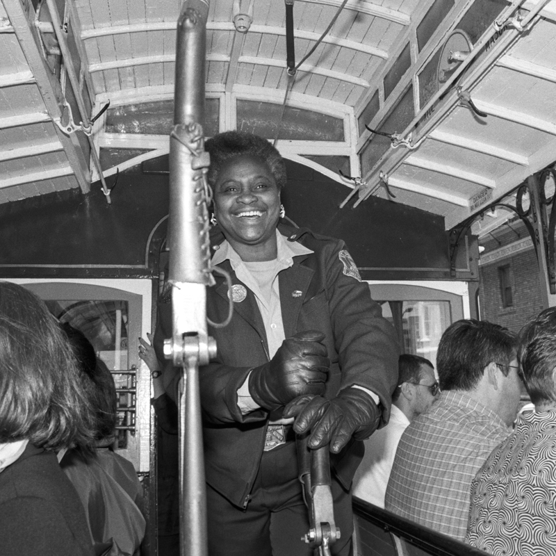 Fannie MAe Barnes operating a cable car.