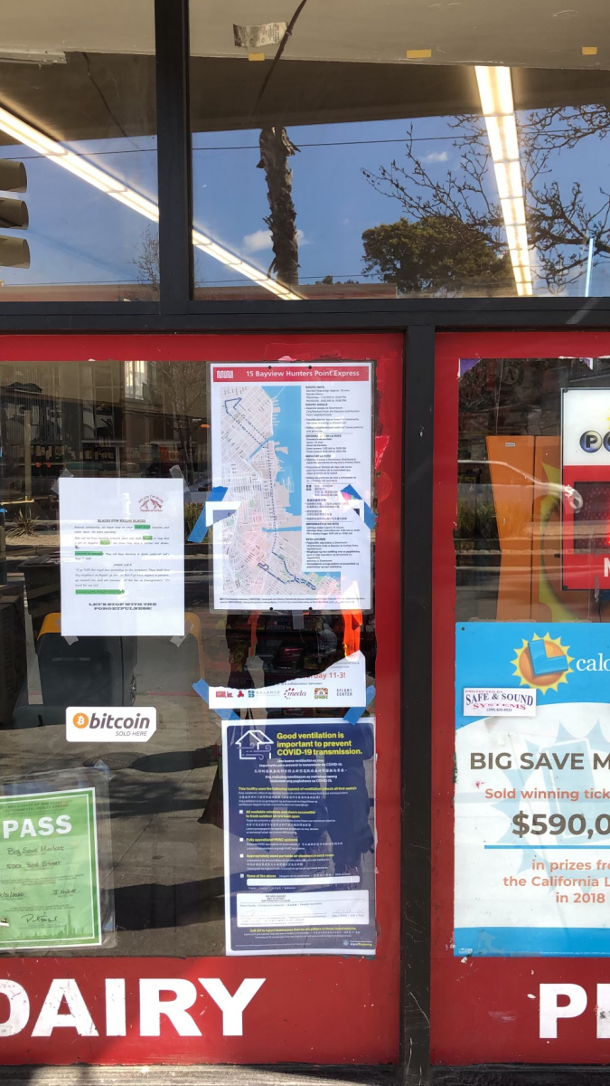 15 Bayview Hunters Point Express signs were posted at businesses along Third Street