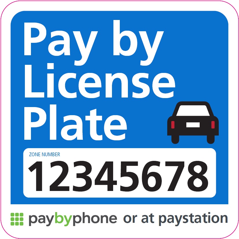 Image of pay by license plate sign