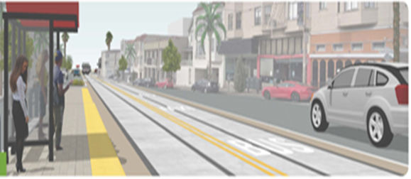 New Bus Stop with boarding island and train track rendering