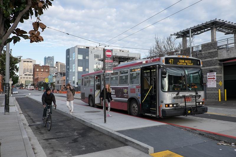 New Bike Lane and Muni Boarding Island at 11th and Harrison streets.