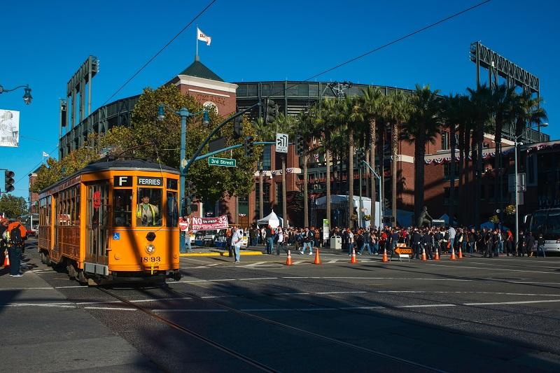 Game time in front of the ballpark.