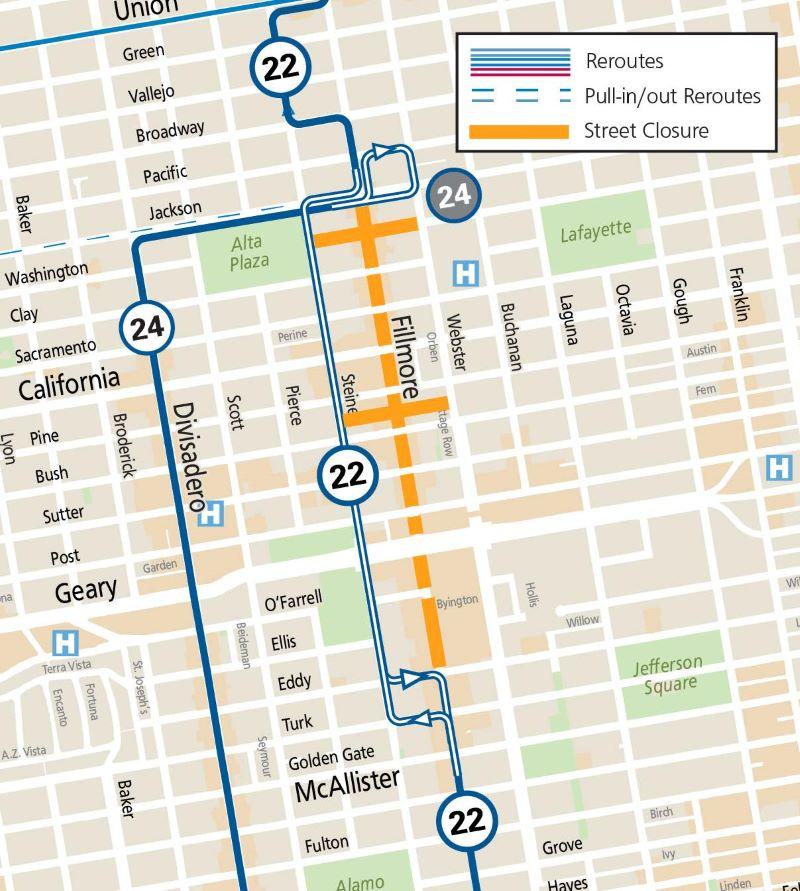 Fillmore Jazz Festival Muni Reroute Map