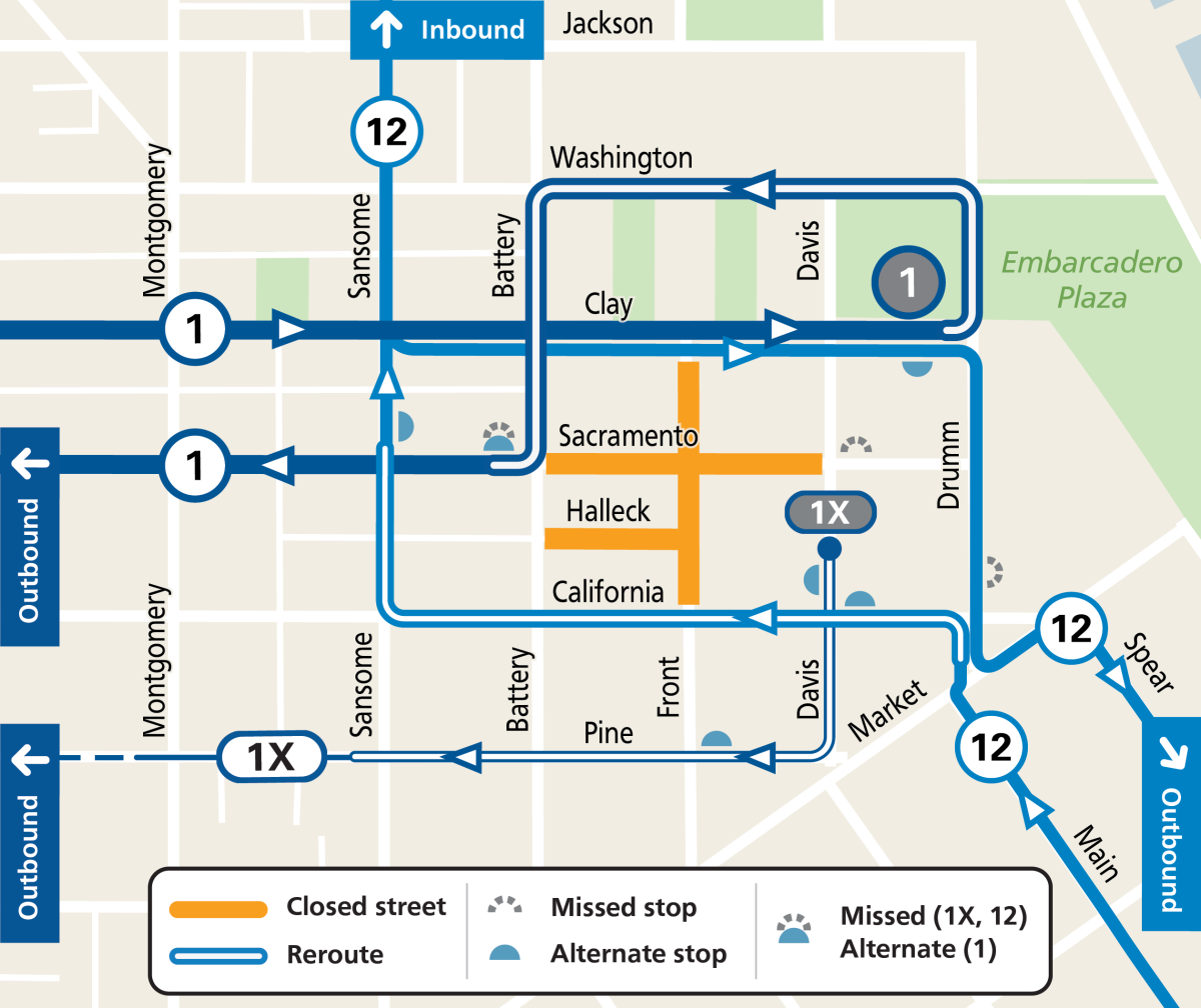 Map showing Muni service changes during Bhangra & Beats Night Market on July 25, 2025