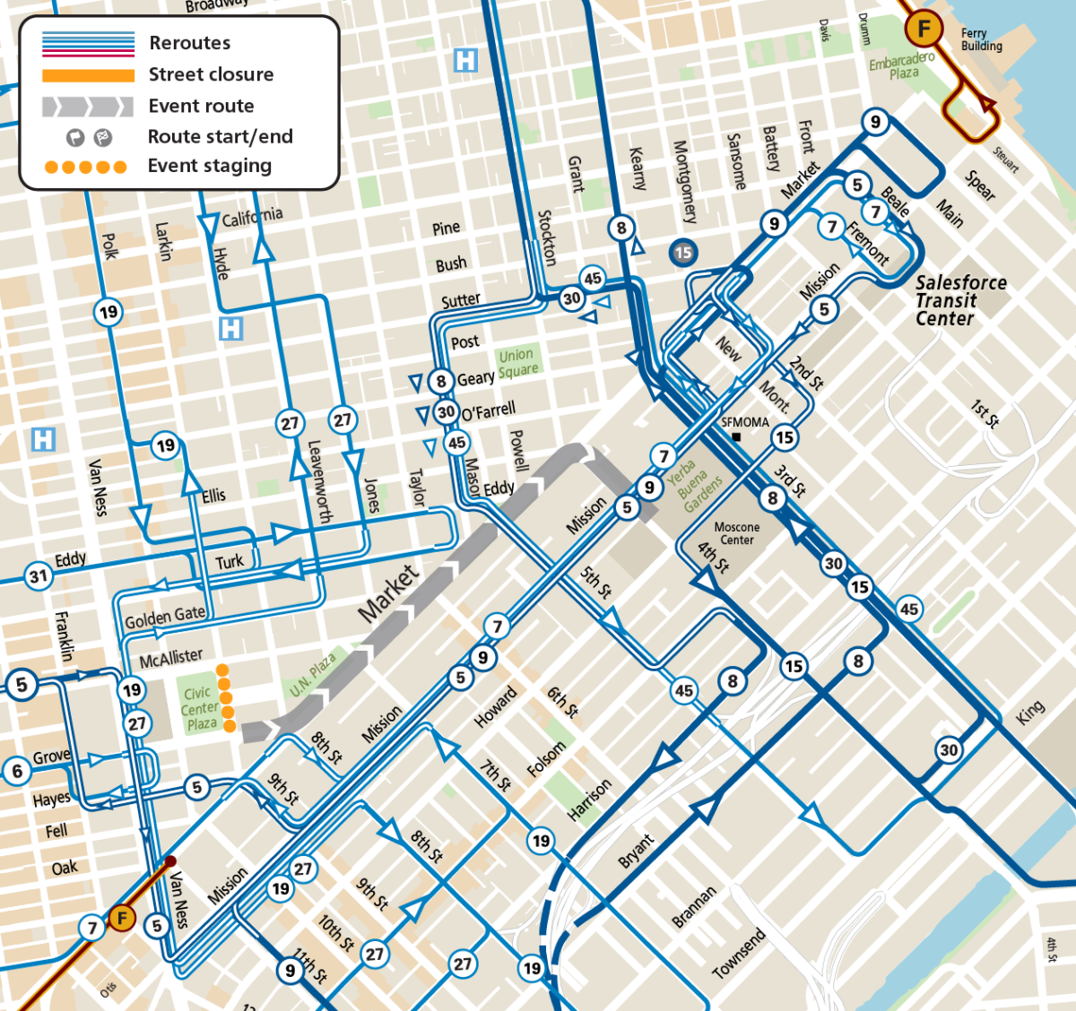 Map showing Pistahan Parade Muni reroutes