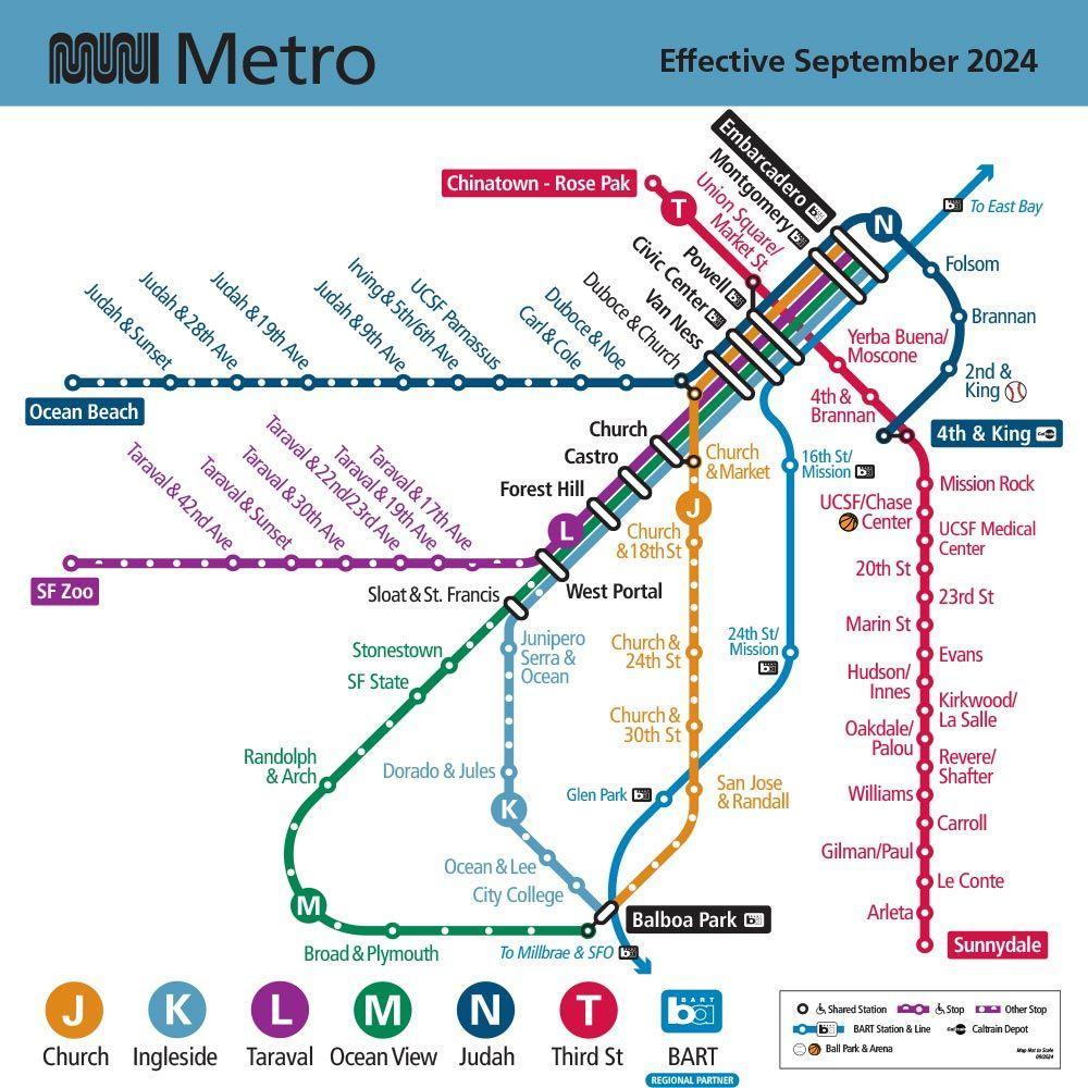 A map showing the Muni Metro system.
