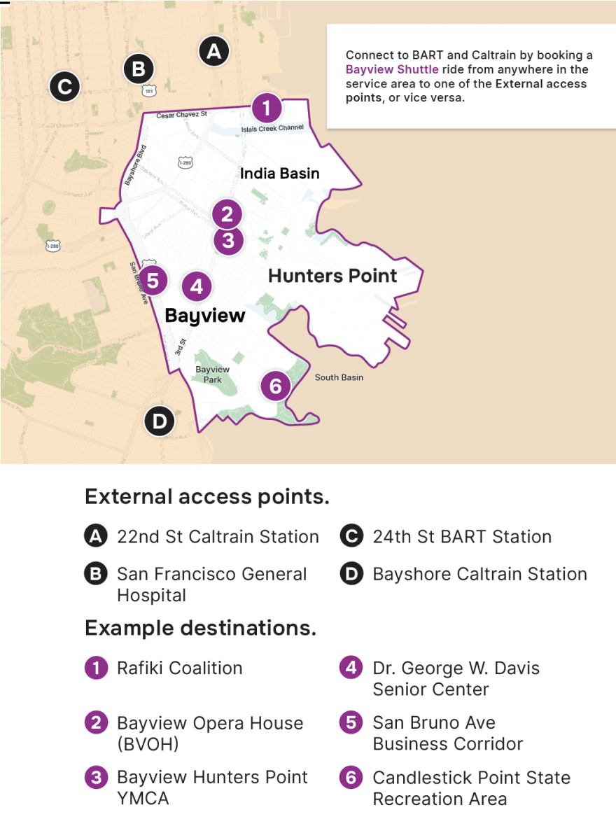 Service area map of the Bayview Shuttle