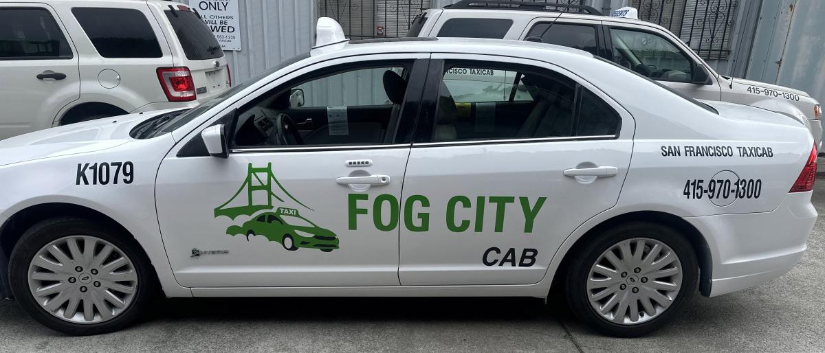 Fog City cab white taxi closer look