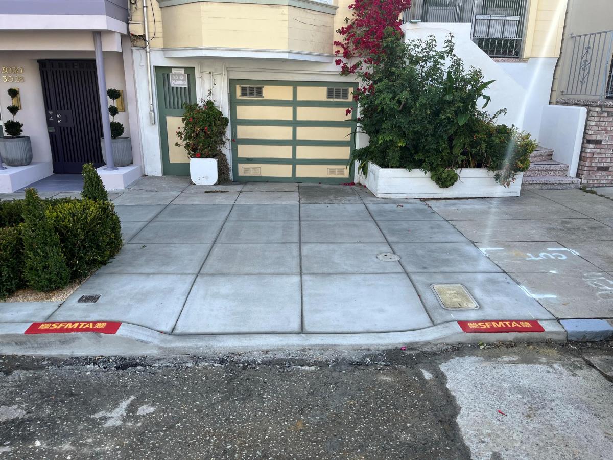 Example of a painted driveway red zone.