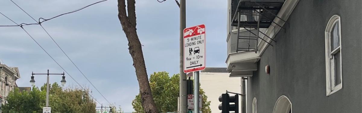 General Loading Zone sign with grey building behind.