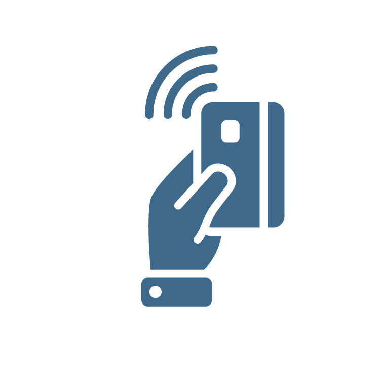 Graphic illustrating contactless payment using credit or debit card.