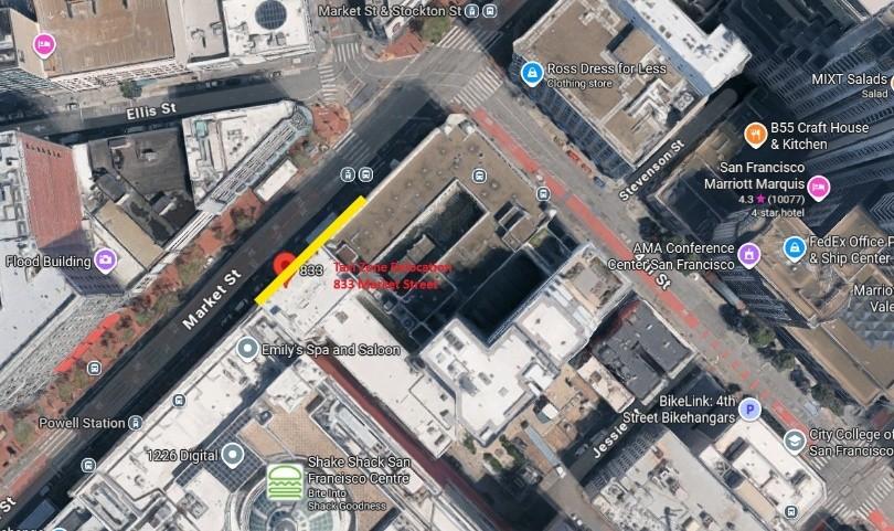 Map showing taxi zone at 833 Market Street