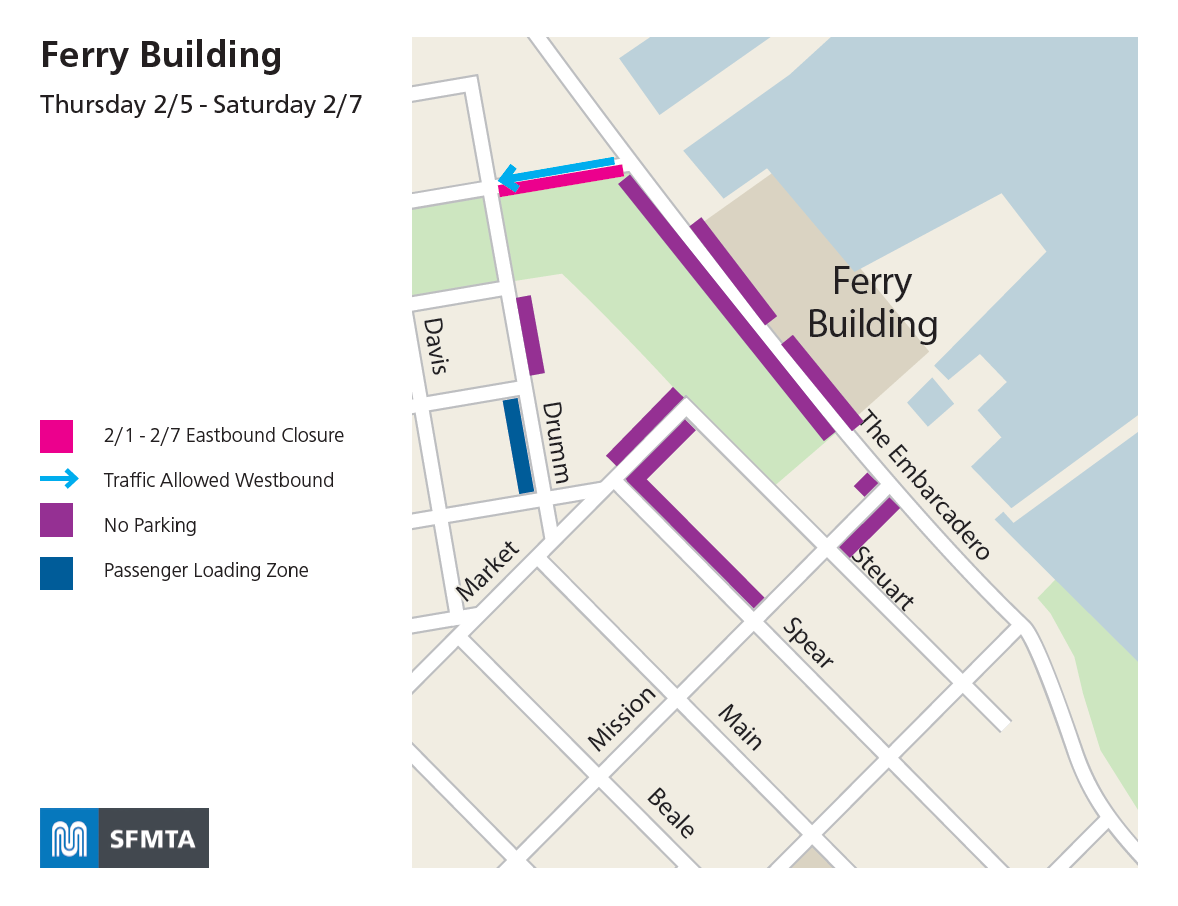 Map showing Ferry Building private event impacts
