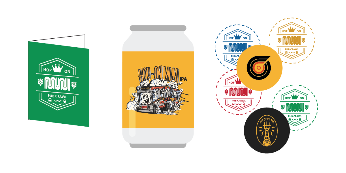 How to play the Hop on Muni Pub Crawl: Game cards, Hop on Muni IPA and get stickers