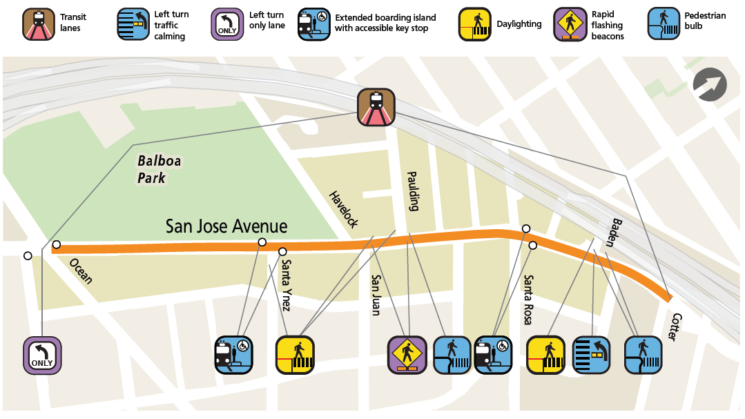 The J Church section of the transit and safety project, from Ocean Avenue to Cotter Street along San Jose Avenue