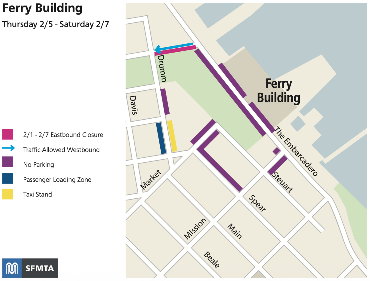 Map showing Ferry Building private event impacts