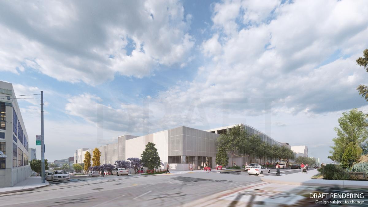 rendering showing a modern urban bus facility 