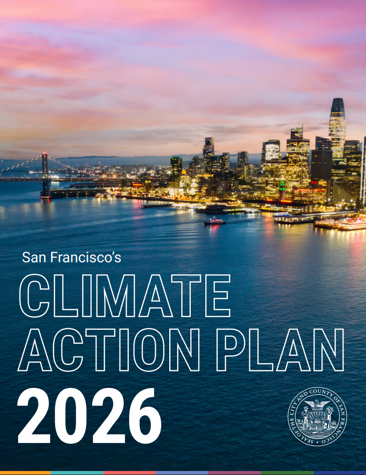 Cover for the 2026 Climate Action Plan, showing the city skyline in the background.
