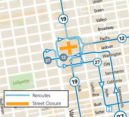 Map of bus reroutes