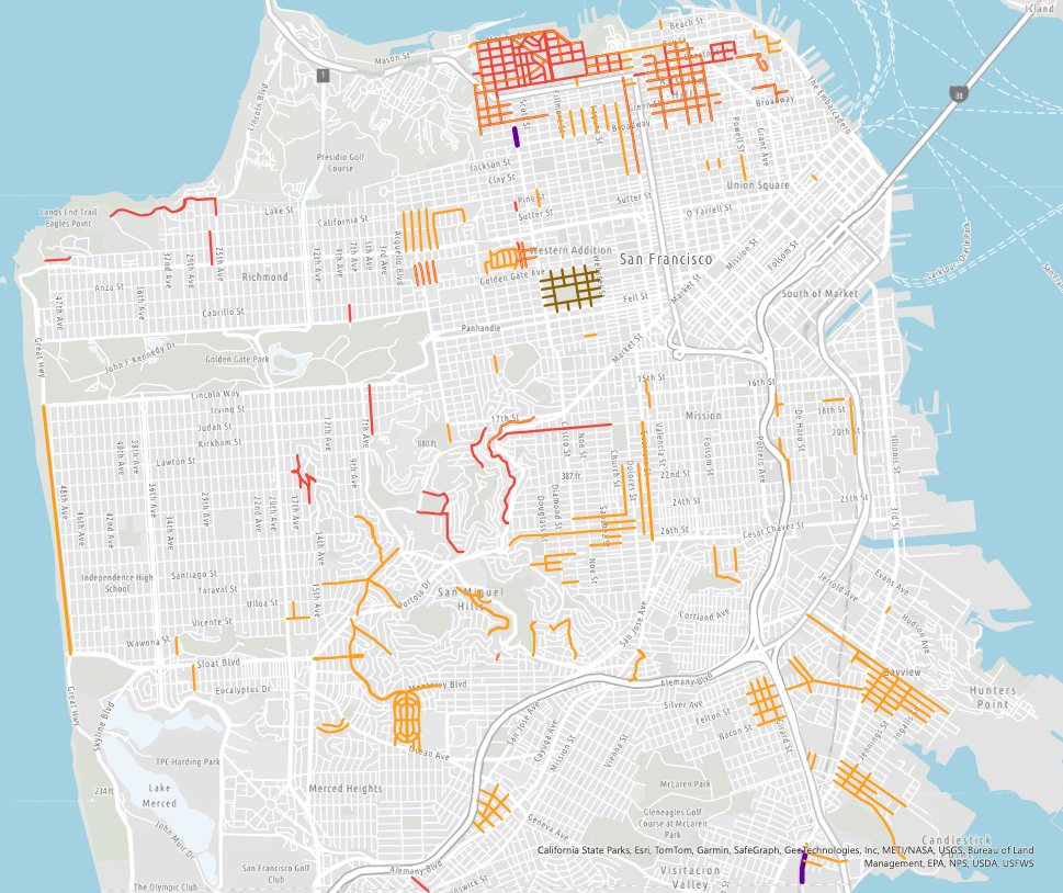 Screenshot of the commercial vehicle restricted street map.