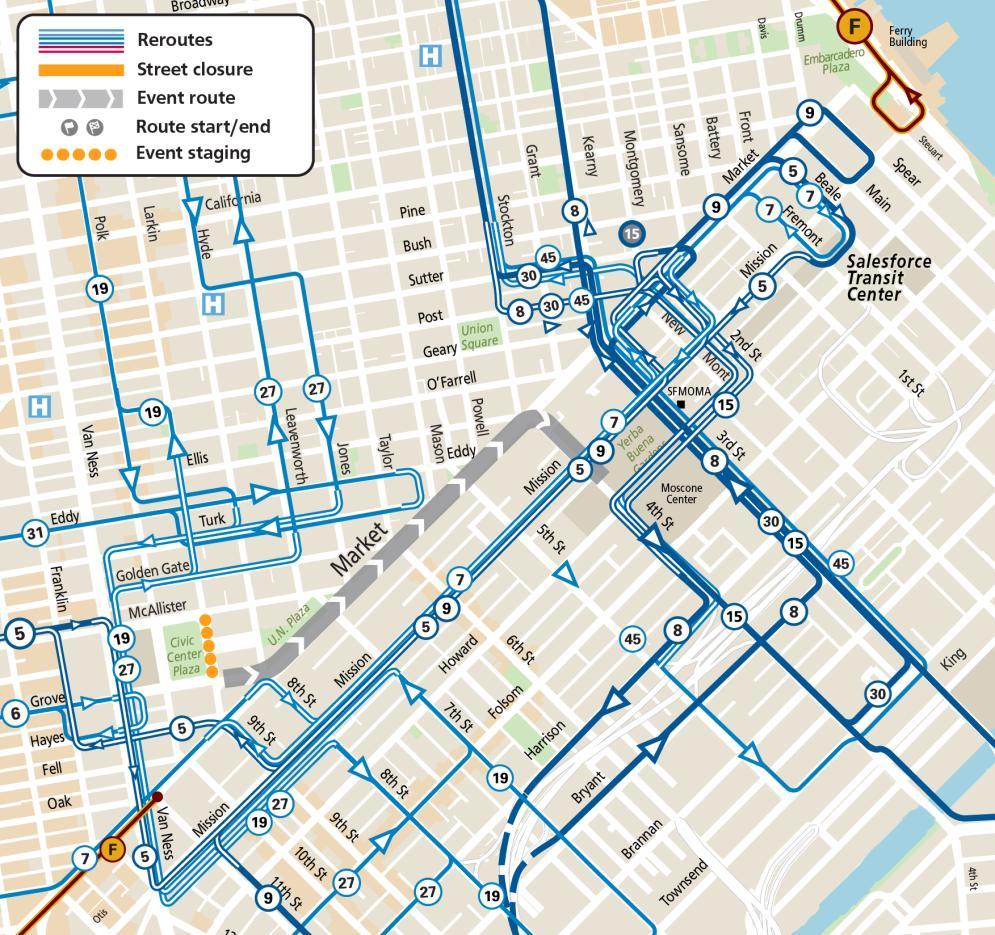 Muni service map for annual Pistahan Parade