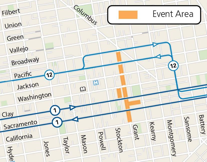 Map of street closures and Muni service in the area of the Chinatown Autumn Mood Festival