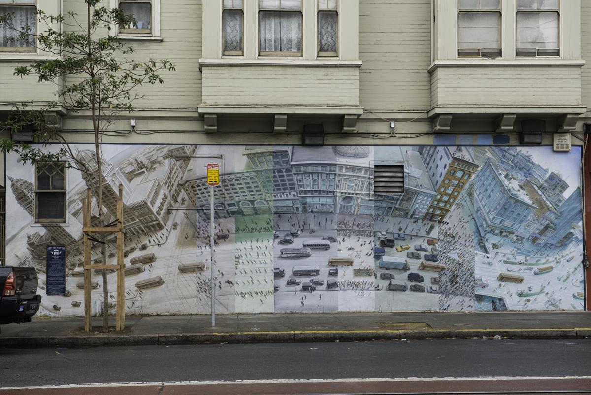Market Street Railway Mural depicting a 180-degree historical view of Market Street at 300 Church Street.