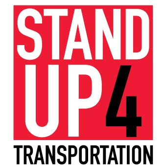 Red square logo with white text reading "Stand Up 4" and black "4" with "Transportation" below in black text.