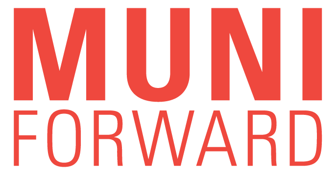 Muni Forward logo in red text, stacked format