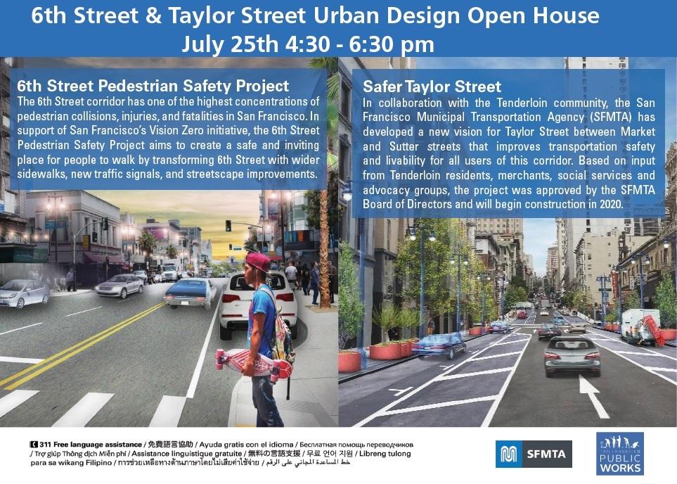 6th and Taylor Street urban design renderings showing safer pedestrian crossings, wider sidewalks, and improved street layouts for San Francisco.