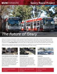 Geary Rapid Project newsletter cover featuring red and blue buses on tree-lined street.
