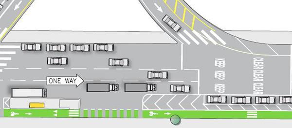 8th Street Phase 2 plan view showing street layout with bike lane, parking, traffic lanes, and pedestrian crossings.