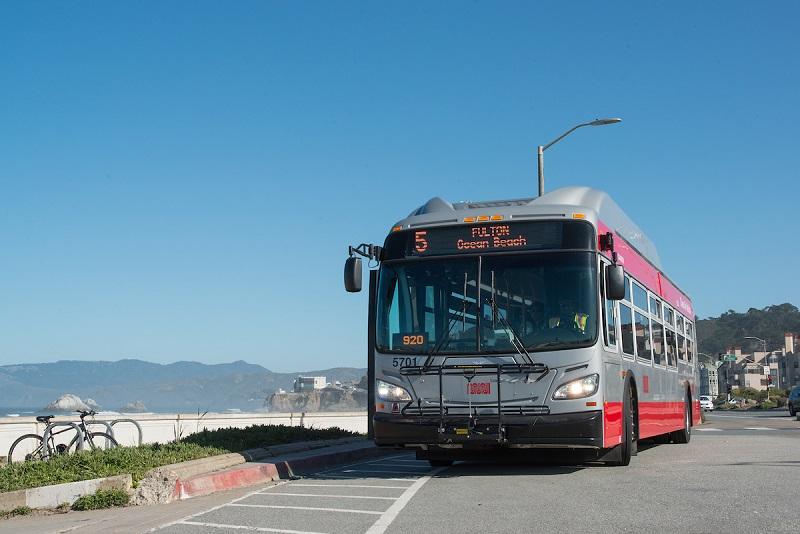A new 40 foot trolley at the beach.