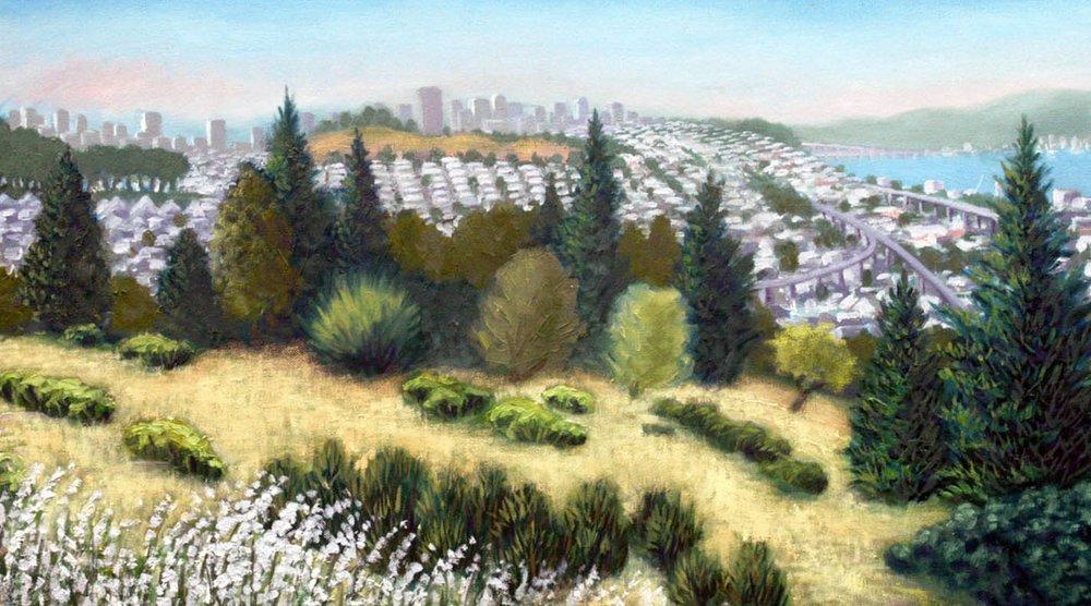A view looking north from the top of Bernal Heights Park