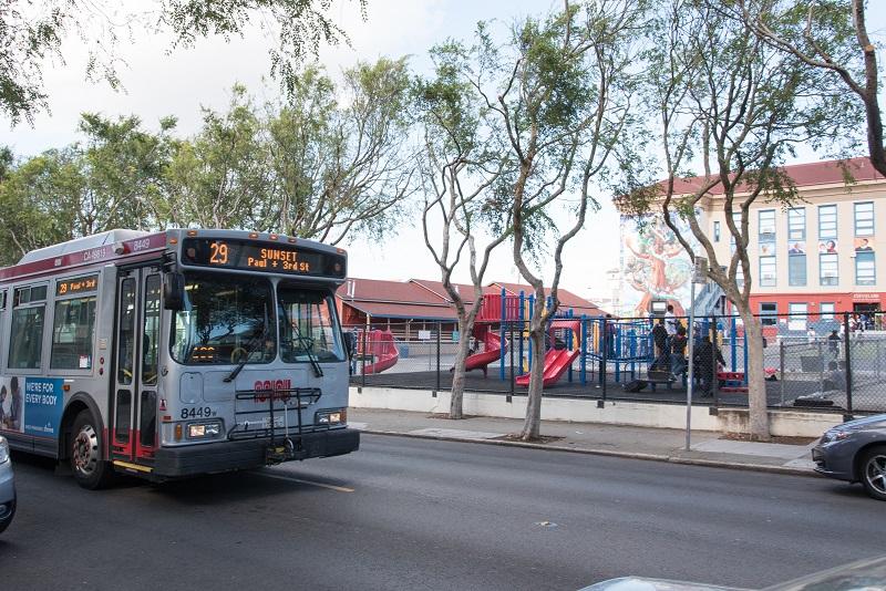 A 29 Sunset coach going through the Excelsior neighborhood.