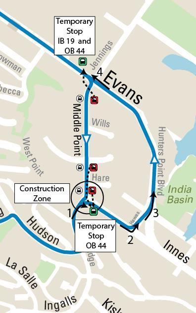 Map of 44 O'Shaughnessy Reroute for the Middle Point and Innes Construction