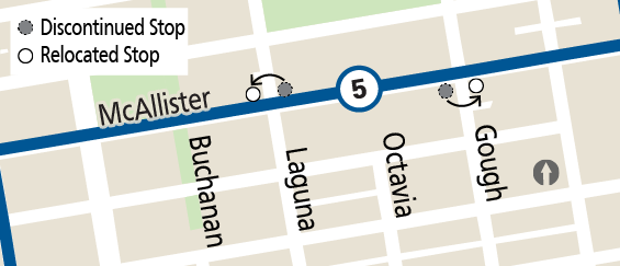 Map of permanent stop relocations for the 5 Fulton