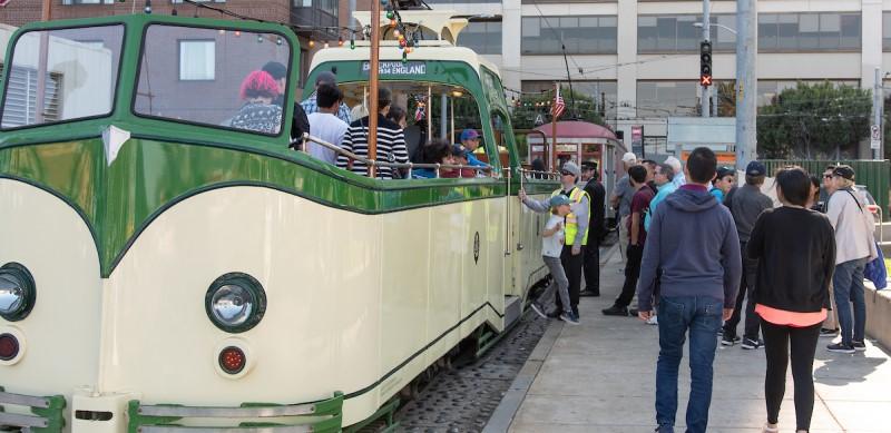poeple loading up on the Boat Tram