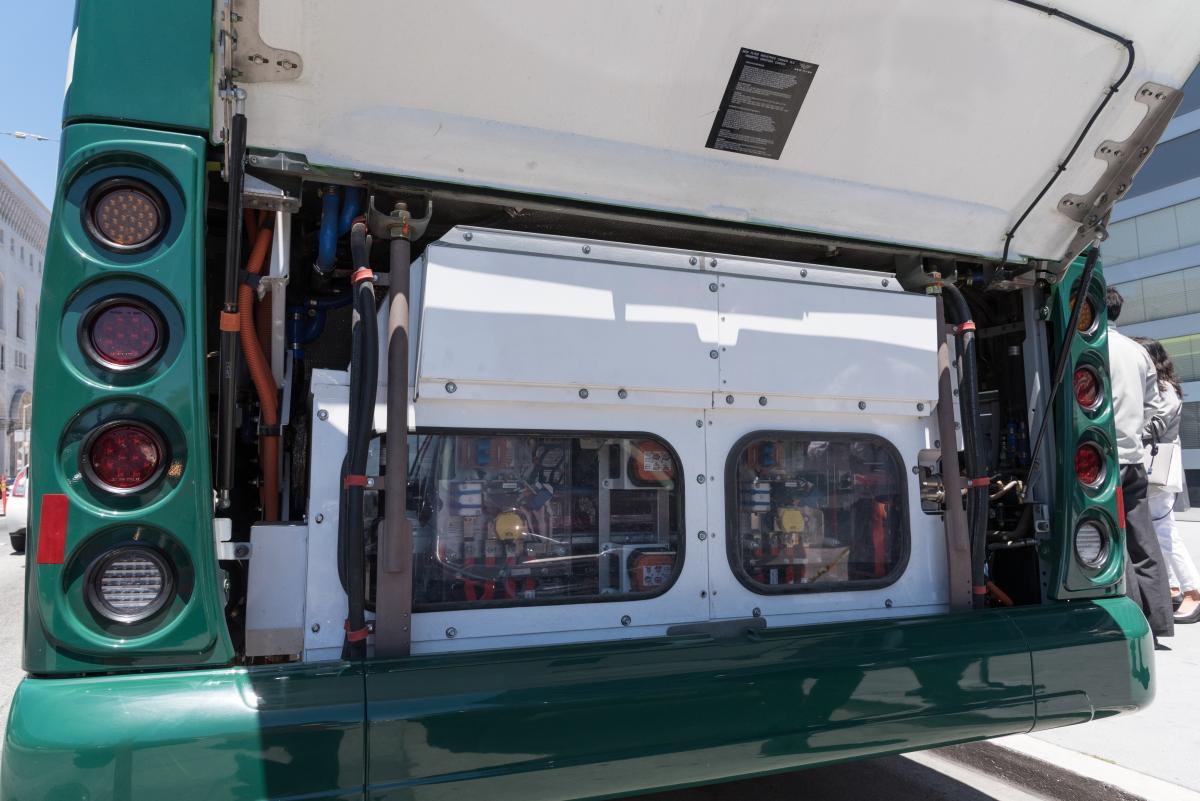 Test run of the prototype, a&nbsp;40' battery-electric bus. (SFMTA Photo, June 2018)​​​