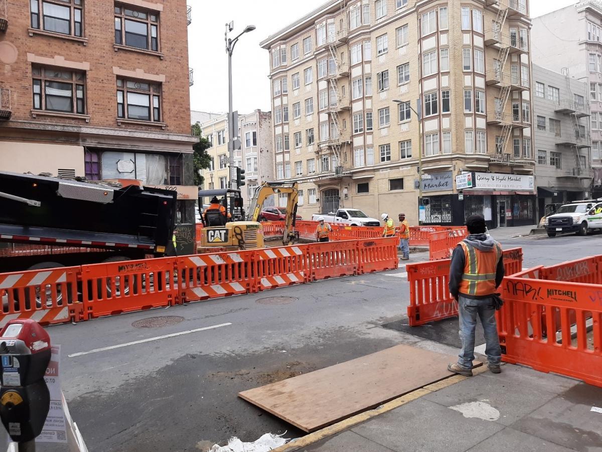 Construction photos at Geary and Hyde streets.