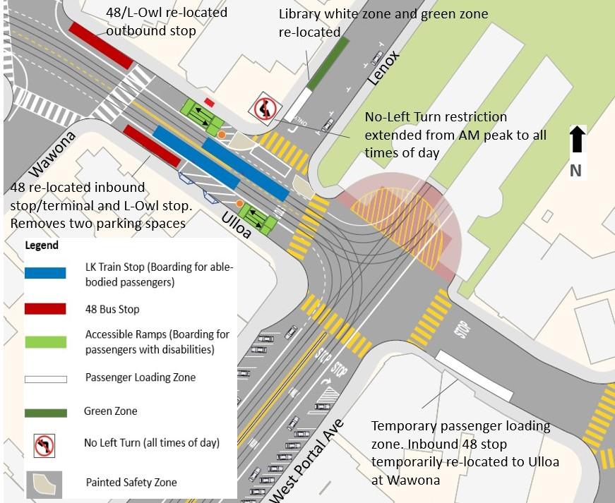 Diagram of proposed street changes near West Portal Station