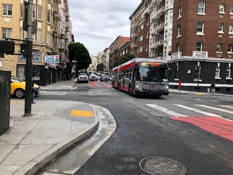 Photo of new bulb out at northwest corner of Geary and Hyde