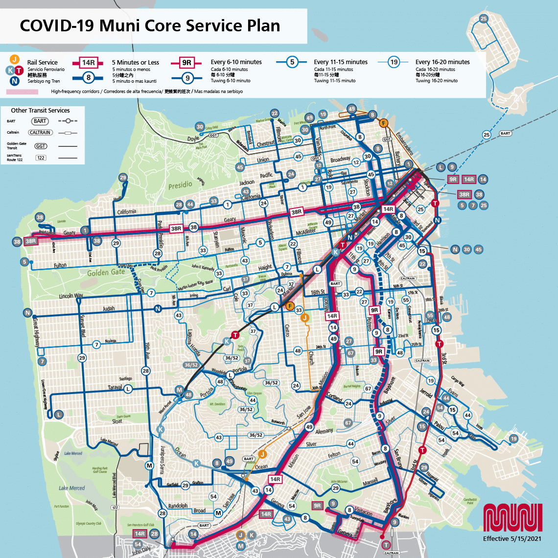 COVID-19 Muni Core Service Plan Map