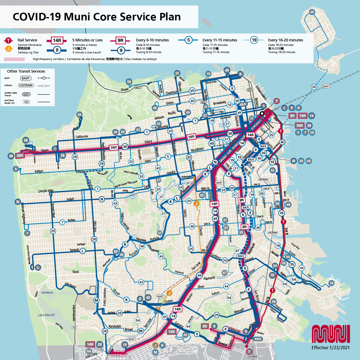 Core service poster showing current routes in service