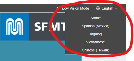 Locate language bar at the top right-hand of survey 
