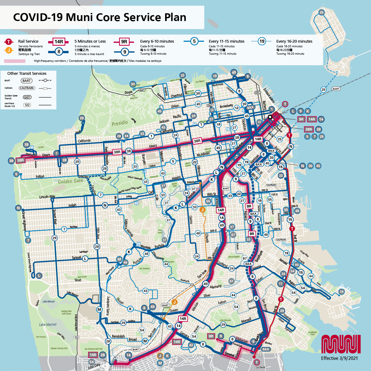 COVID-19 Muni Core Service Plan Map